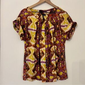 Essentials by Milano Women's Satin Blouse Purple Yellow Size XL